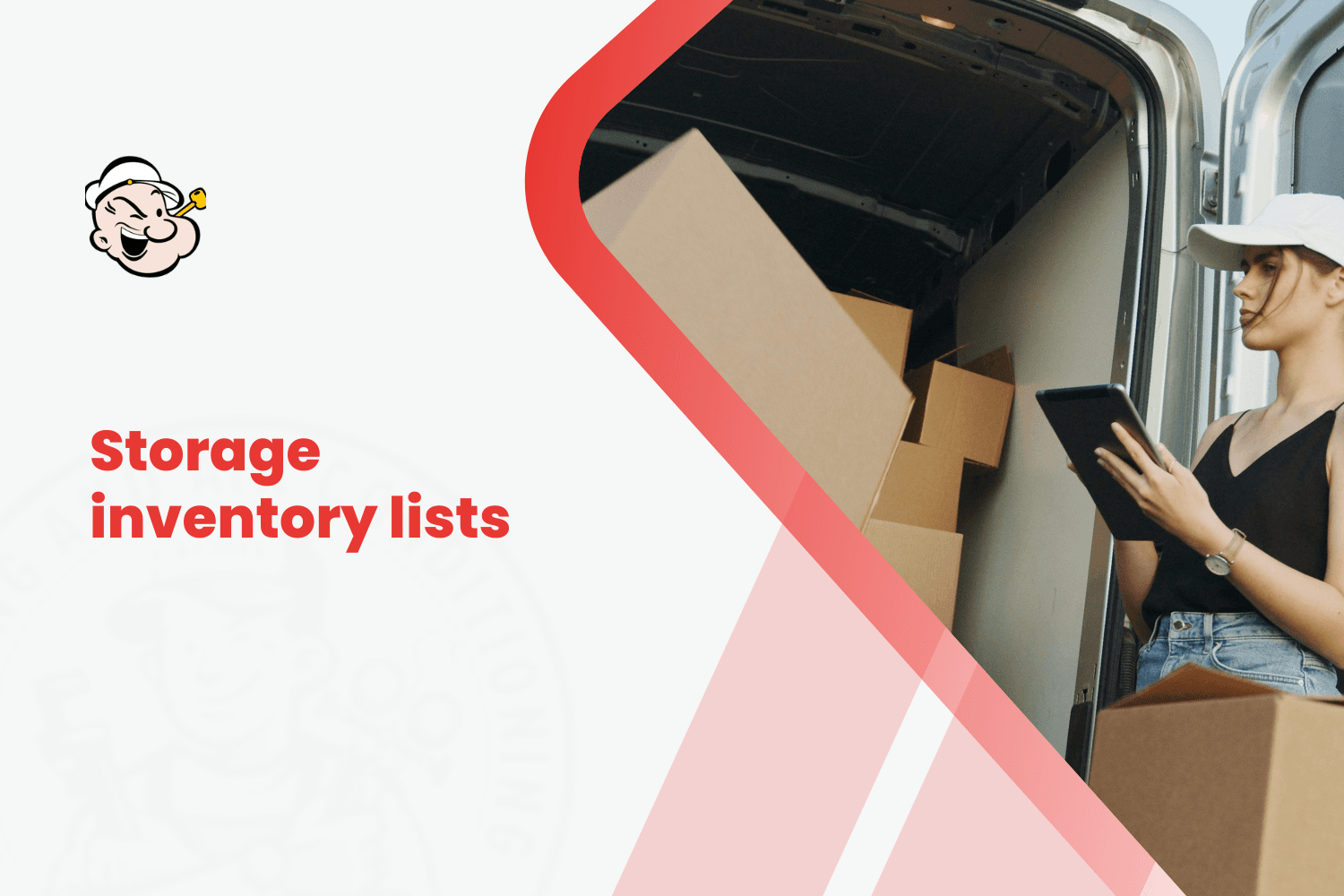 Woman checking storage inventory list on tablet while unloading cardboard boxes from van